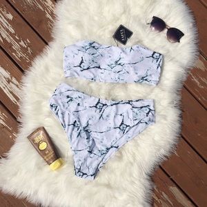 Zaful | Marble Bandeau High Waisted Bikini